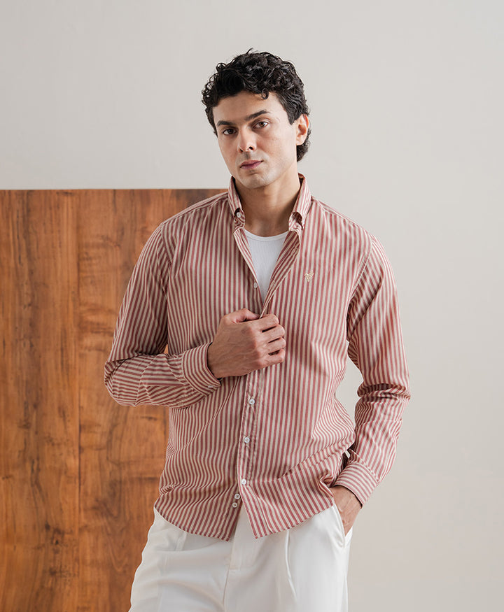 Ivory & Rust Stripe Shirt (Slim Fit)