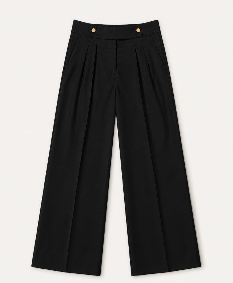 Black Dual Button Wide Leg Pants (Women)