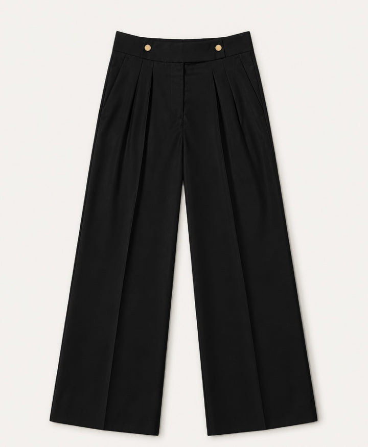 Black Dual Button Wide Leg Pants (Women)