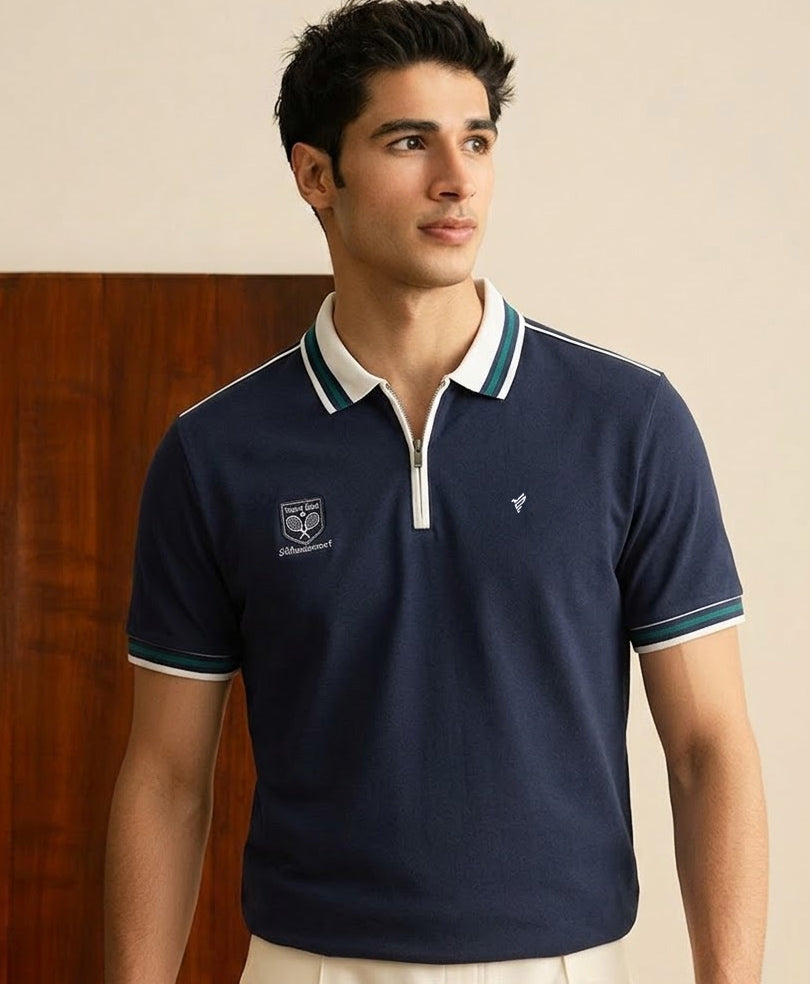 Navy Tennis Zip POLO