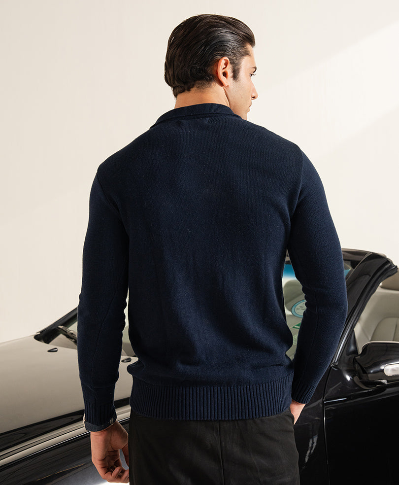 DK Navy Sweater Knit Cardigan POLO