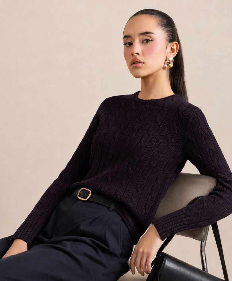 Dk Purple Cable Knit Sweater (Women)