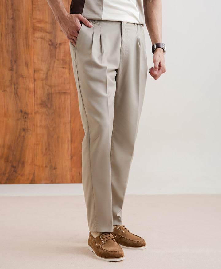 Beige Pleated Dress Pants