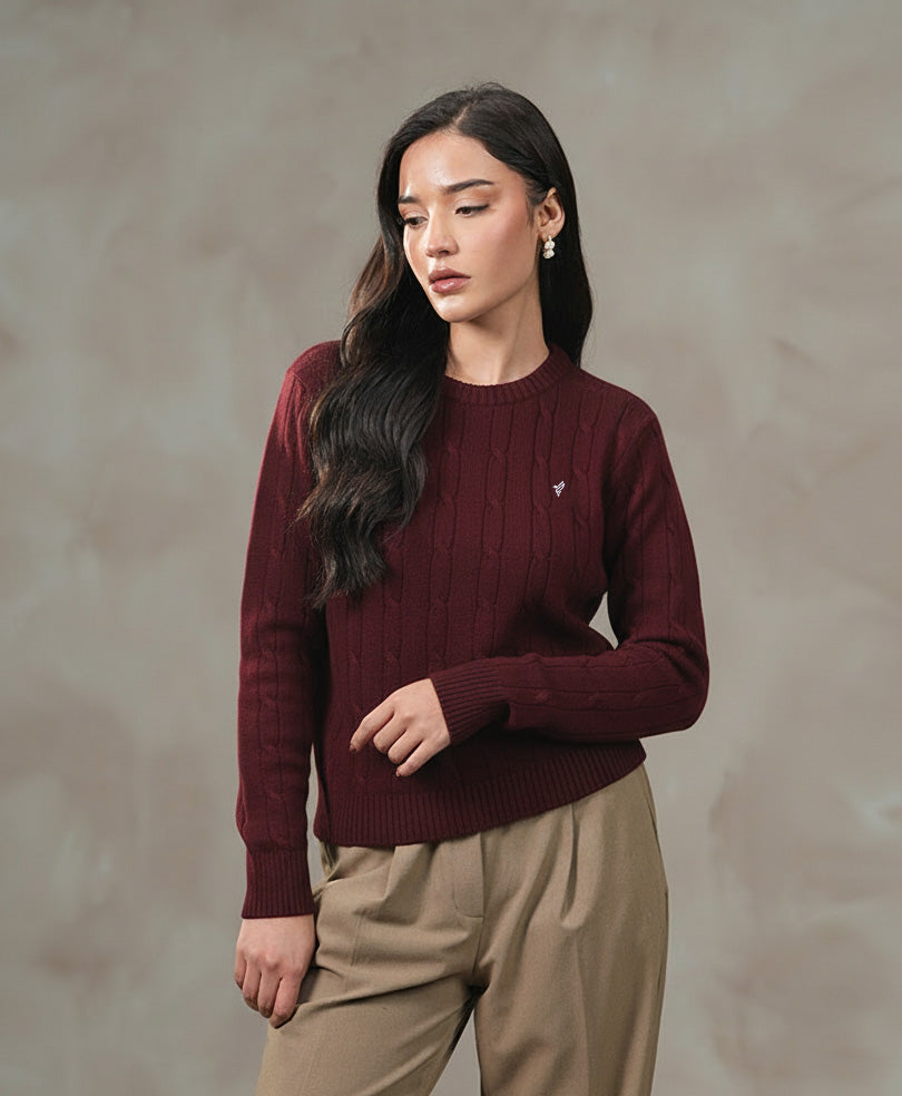 Maroon Cable Knit Sweater (Women)