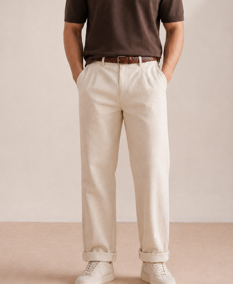 Beige Waffle Comfort Trouser