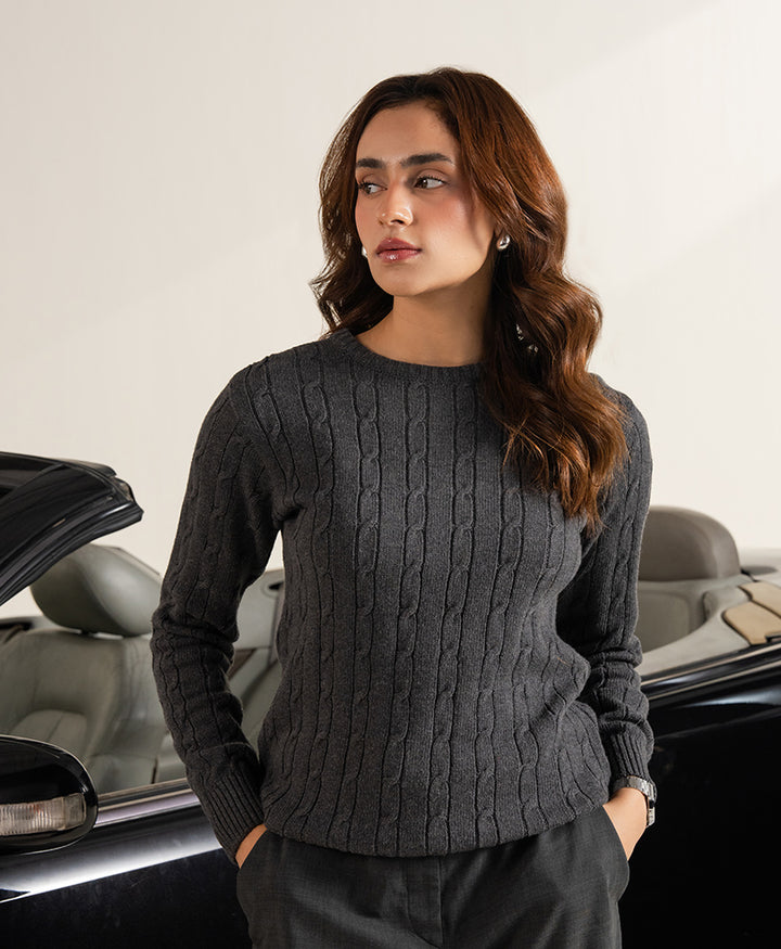 Charcoal Grey Cable Knit Sweater (Women)