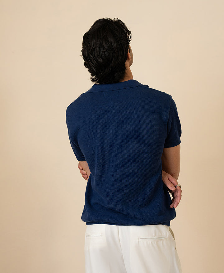 Blue Basic Mesh knitted POLO