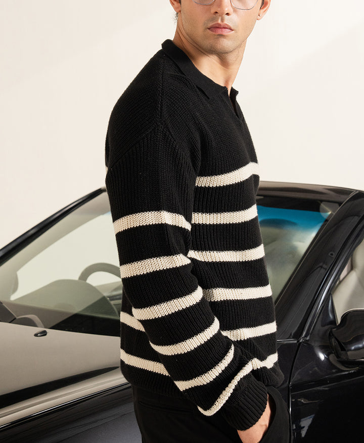 Classic Black Striper Sweater