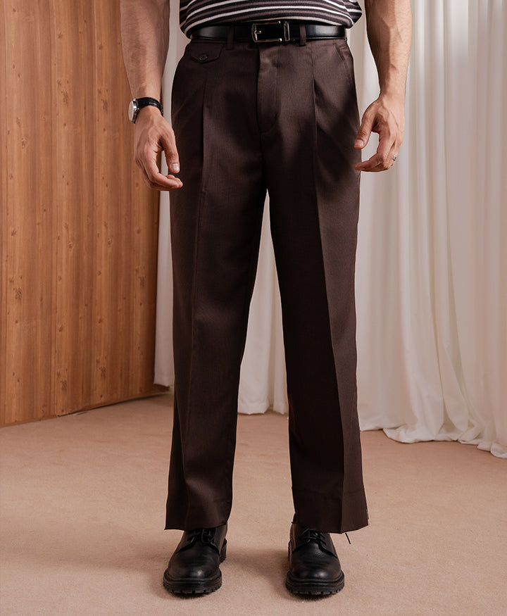 Brown Pleated Coin Pocket Pants