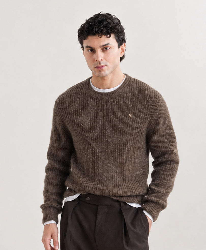 Dk Brown Basic Rib Knit Pullover