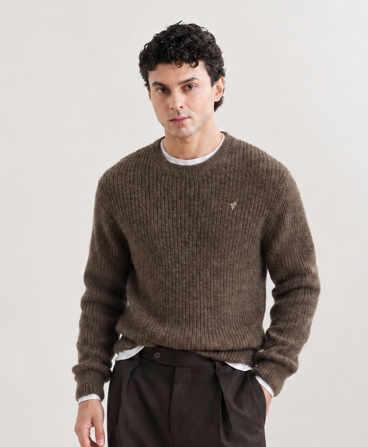 Dk Brown Basic Rib Knit Pullover