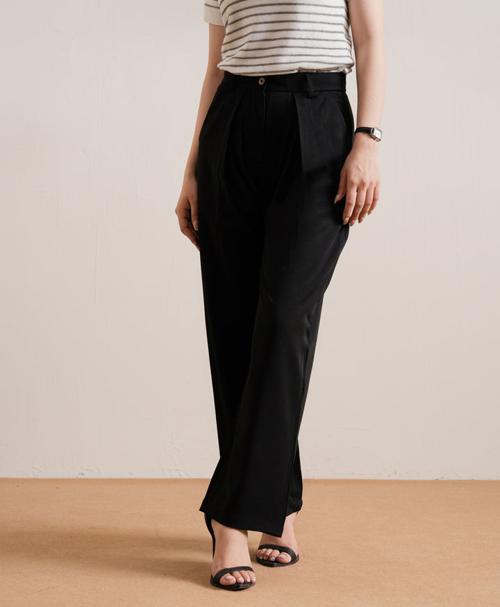 Black Wide Leg Pleated Pants (Women)