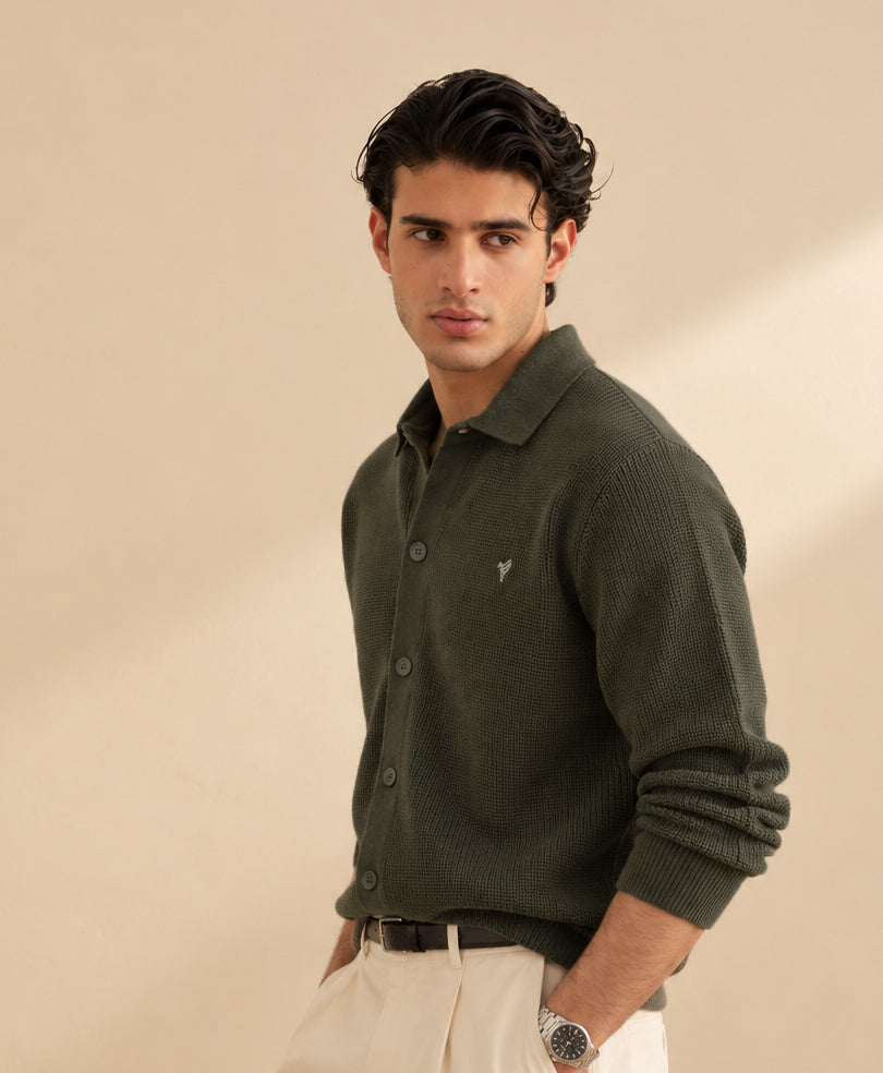 Forest Olive Heritage POLO Cardigan
