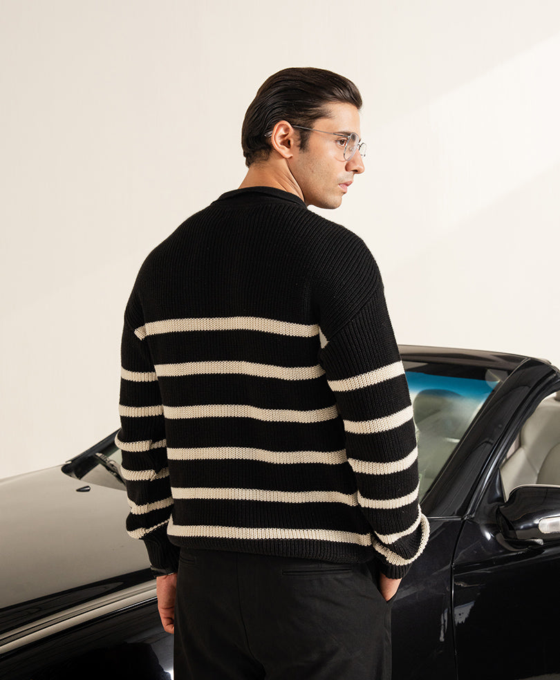 Classic Black Striper Sweater