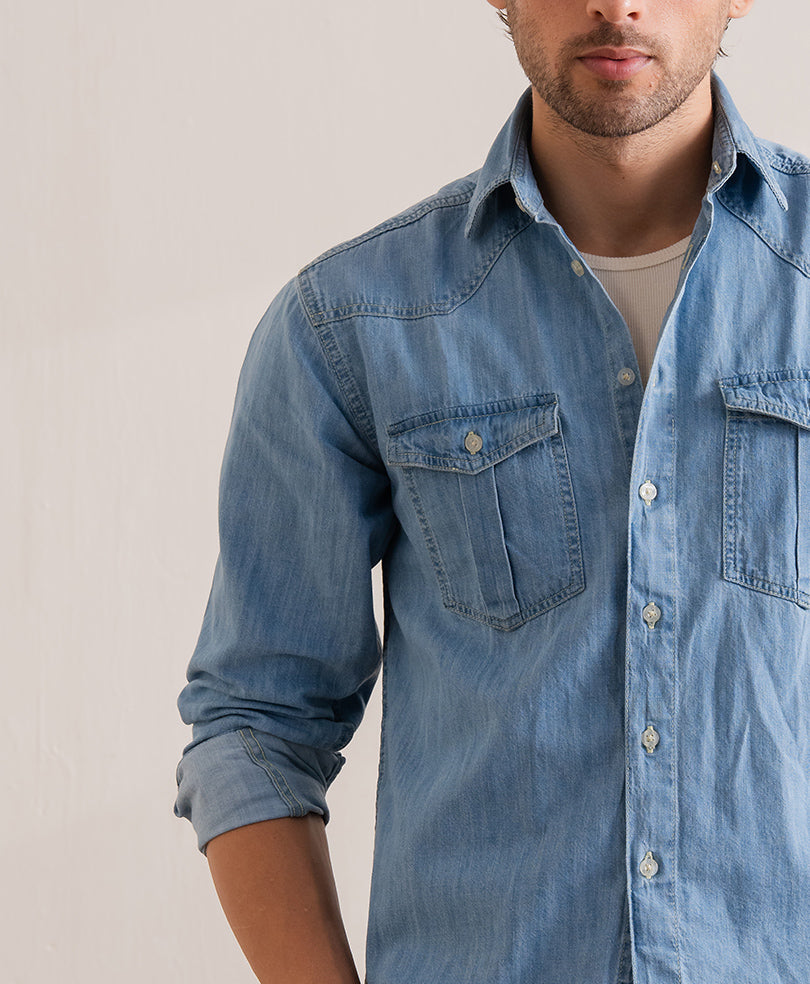 Mid Blue Iconic Denim Shirt (Regular Fit)