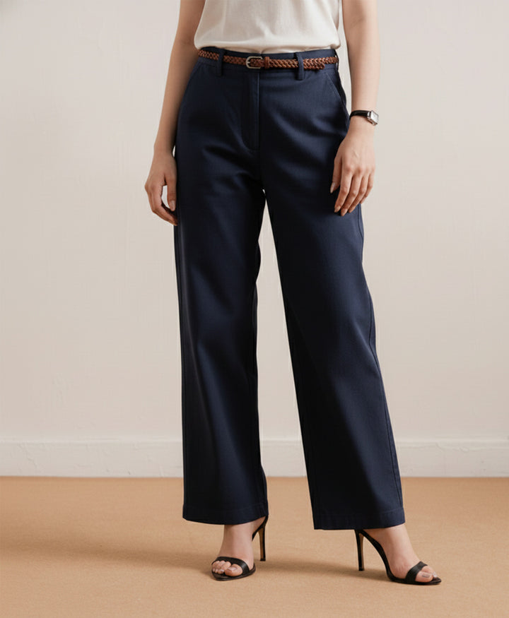 Navy Wide Leg Twill Pant (Women)