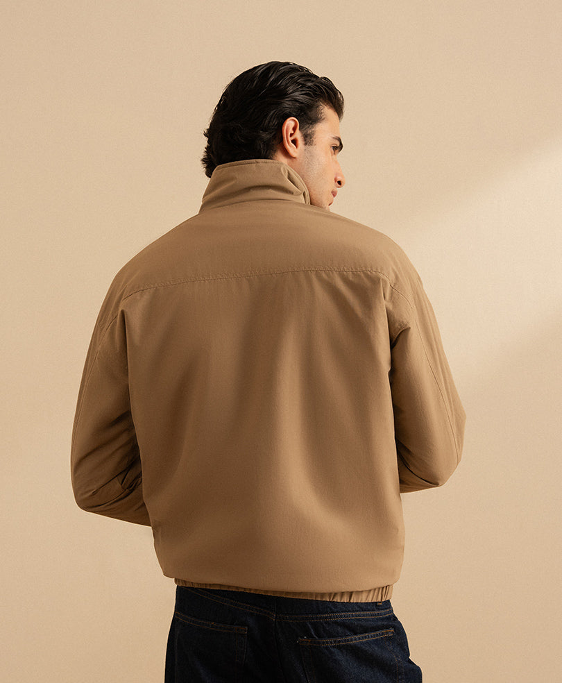 Beige Zip Front Utility Jacket