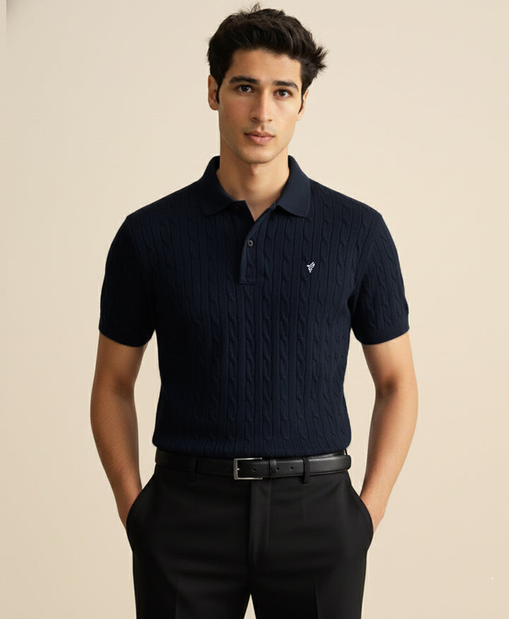 Dk Blue Cable Knit POLO