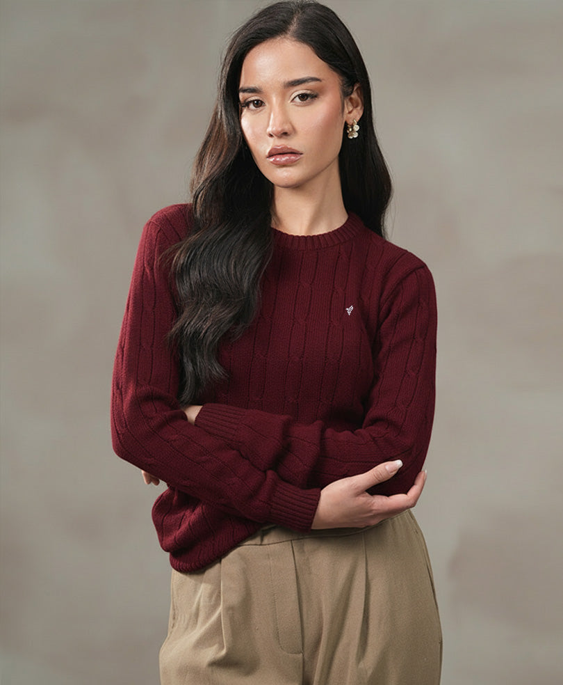 Maroon Cable Knit Sweater (Women)