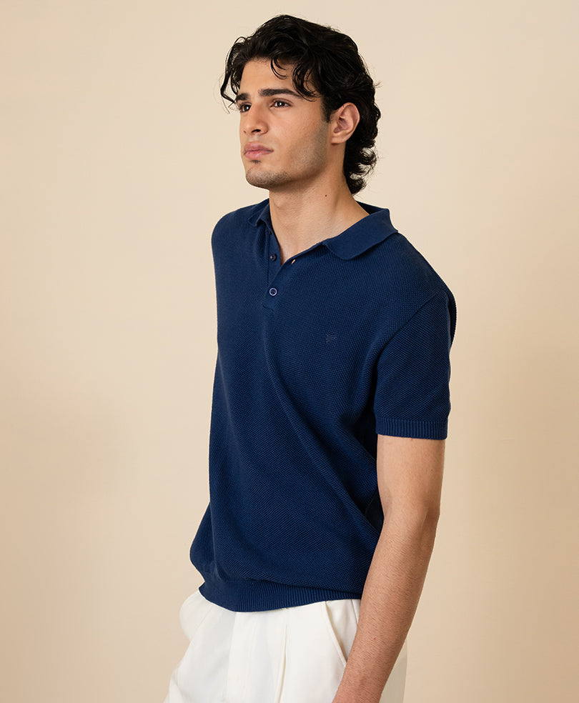 Blue Basic Mesh knitted POLO