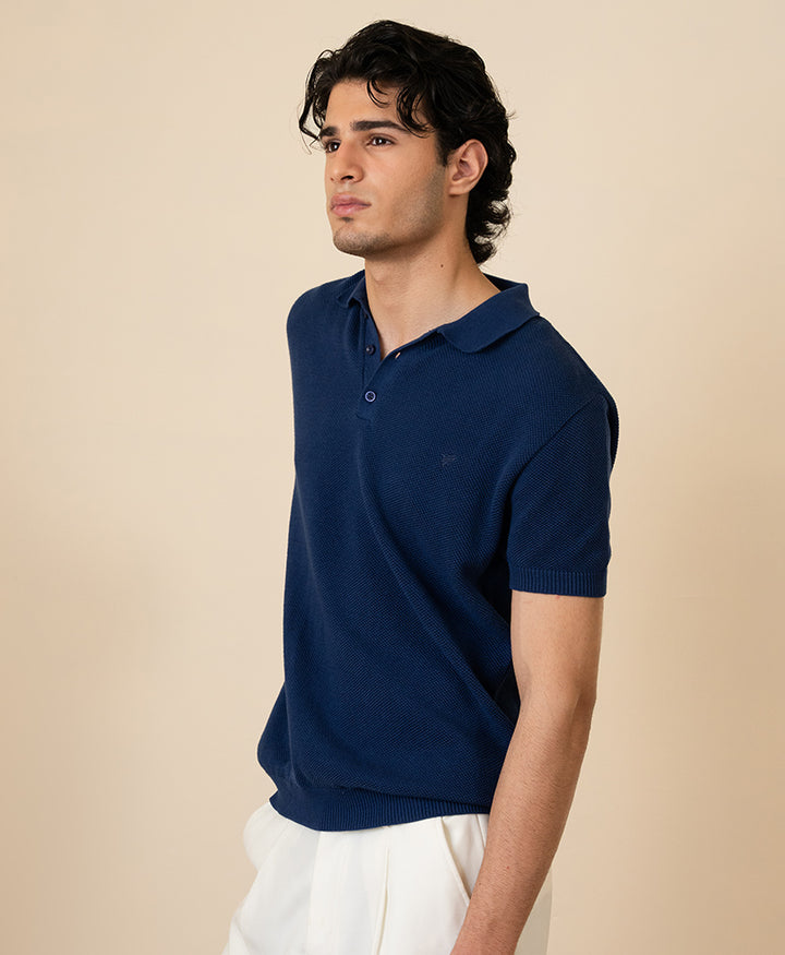 Blue Basic Mesh knitted POLO