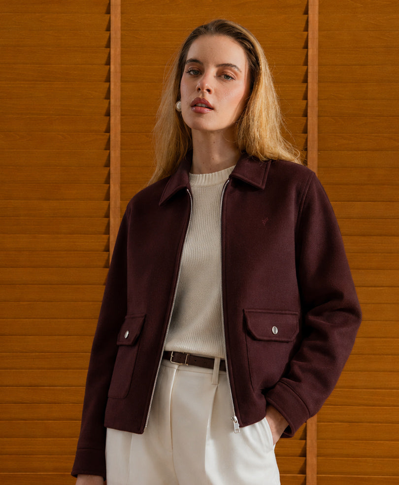 Maroon Soft Zip Up Jacket (Women)
