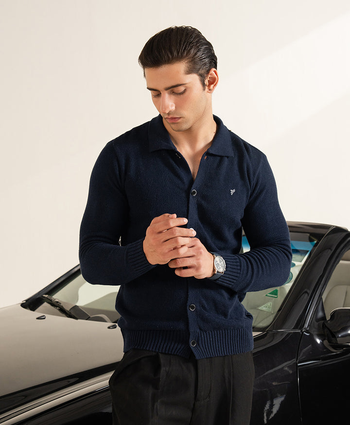 DK Navy Sweater Knit Cardigan POLO