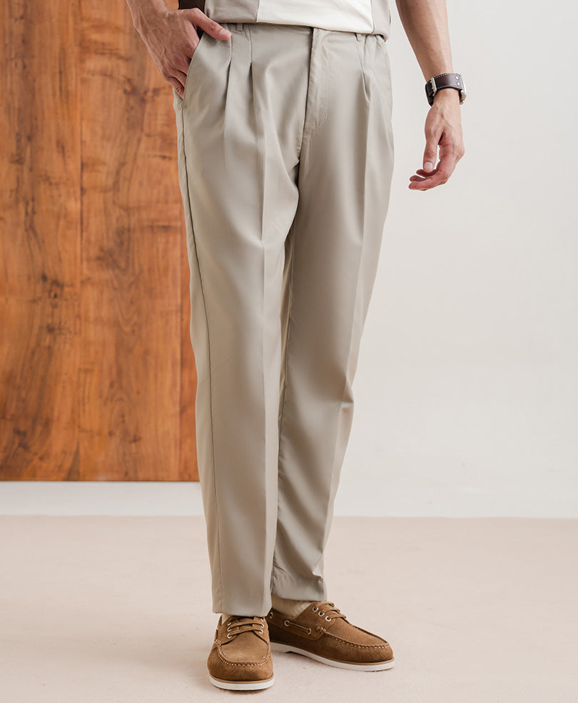 Beige Pleated Dress Pants