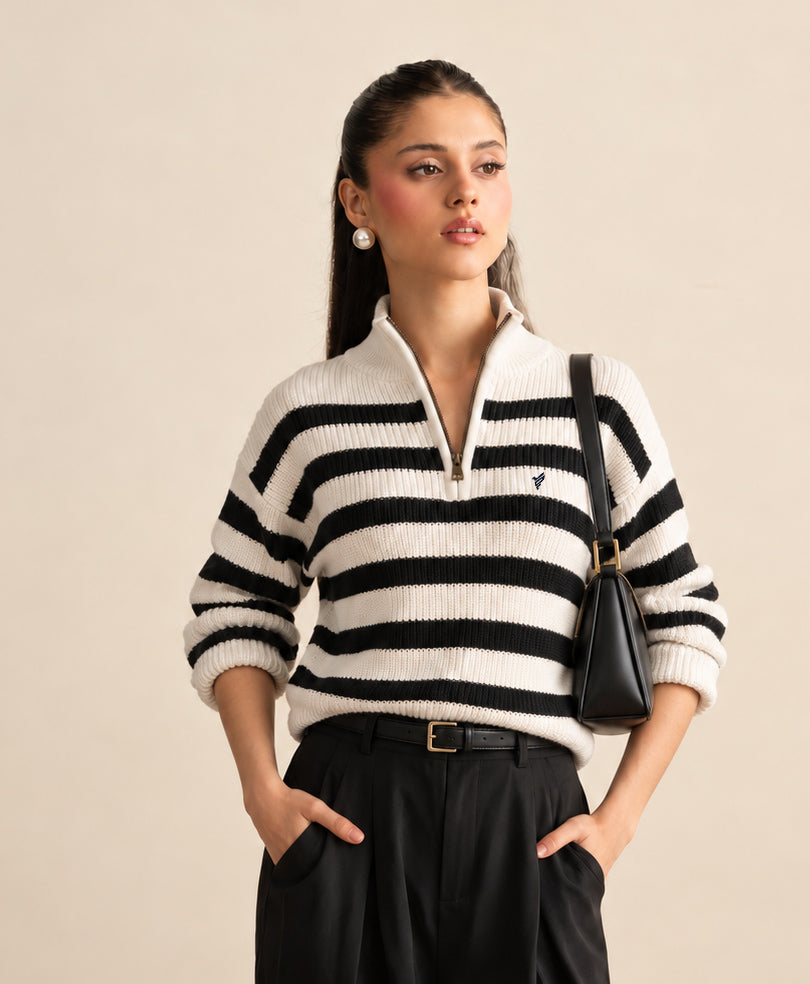 Tofu & Black Striped Sweater (Women)