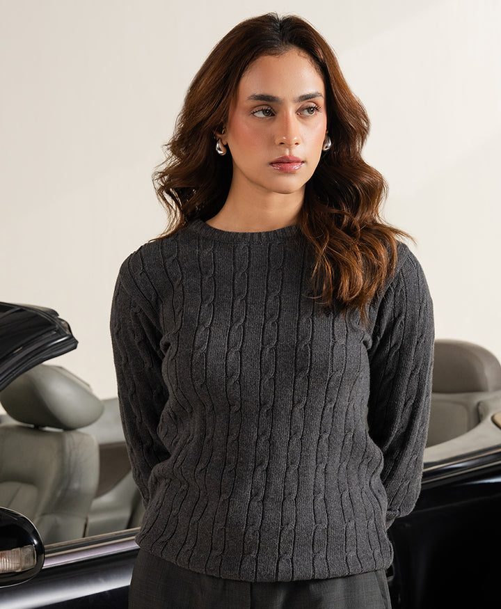 Charcoal Grey Cable Knit Sweater (Women)
