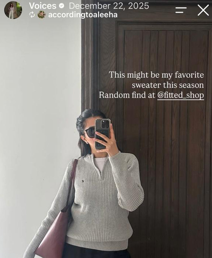 Grey Mock Neck Zipper Sweater (Women)