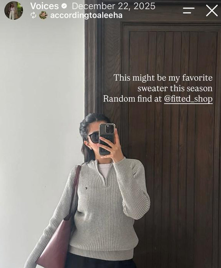 Grey Mock Neck Zipper Sweater (Women)