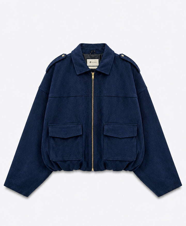 Navy Classic Suede Bomber Jacket (Women)