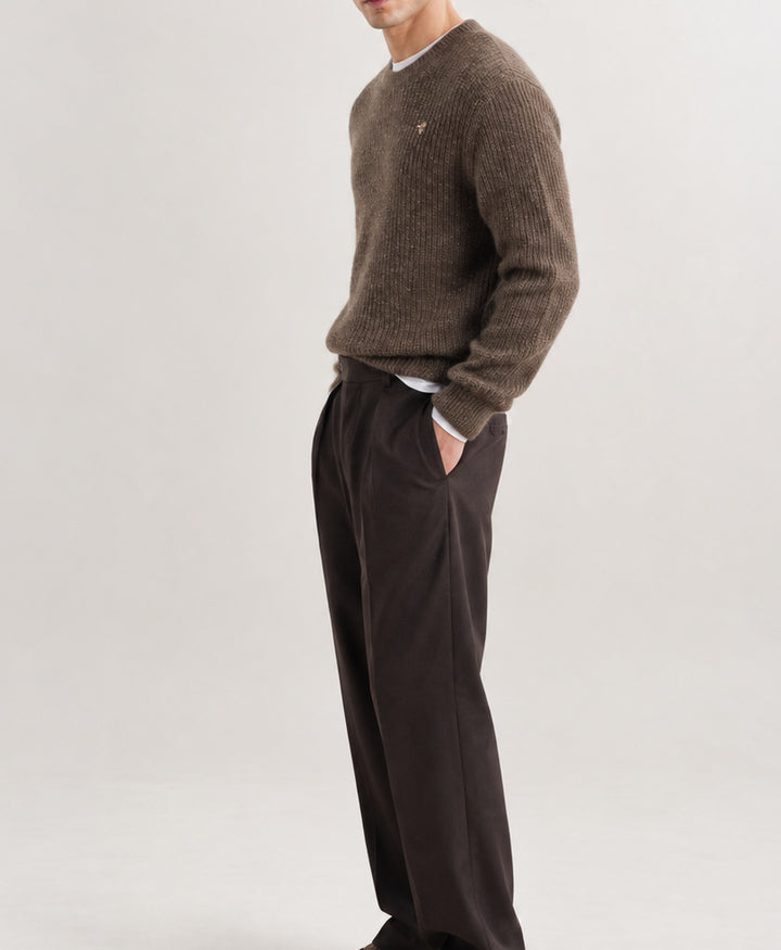 Dk Brown Basic Rib Knit Pullover