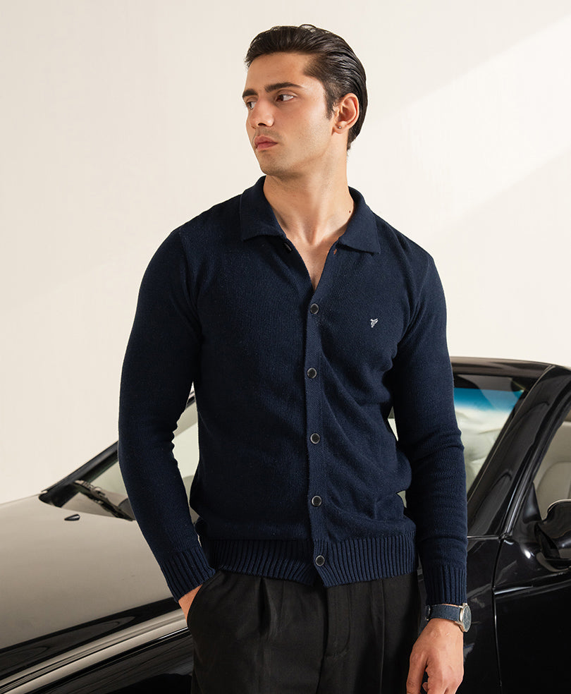 DK Navy Sweater Knit Cardigan POLO