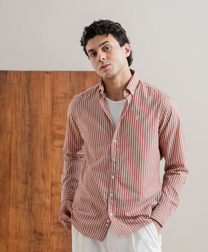 Ivory & Rust Stripe Shirt (Slim Fit)