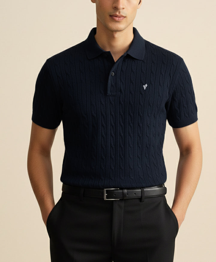 Dk Blue Cable Knit POLO