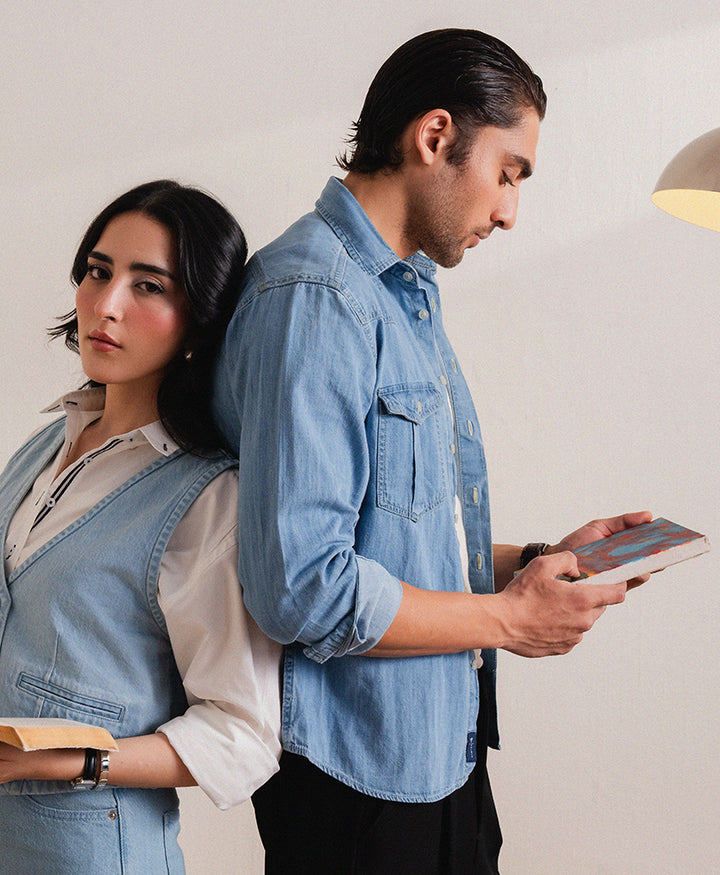 Mid Blue Iconic Denim Shirt (Regular Fit)