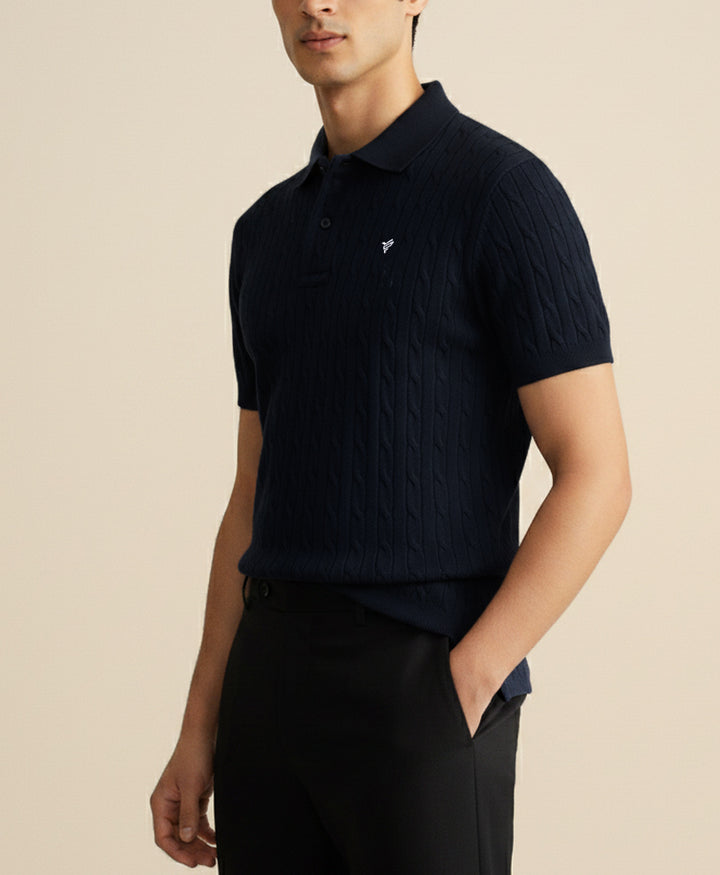 Dk Blue Cable Knit POLO