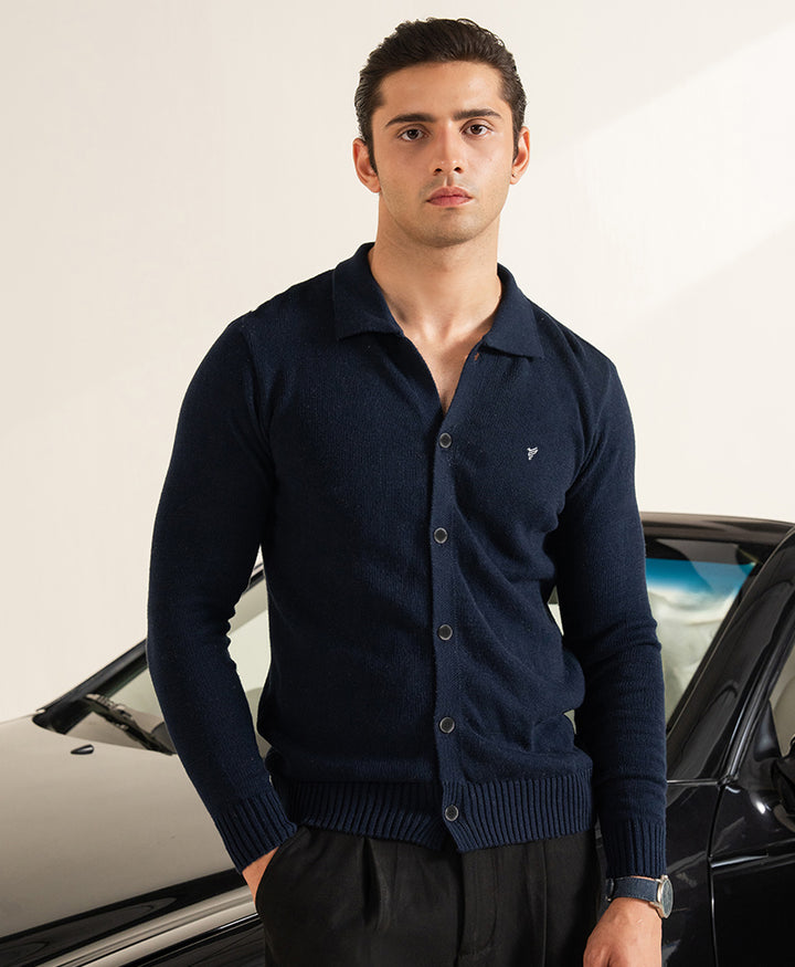 DK Navy Sweater Knit Cardigan POLO