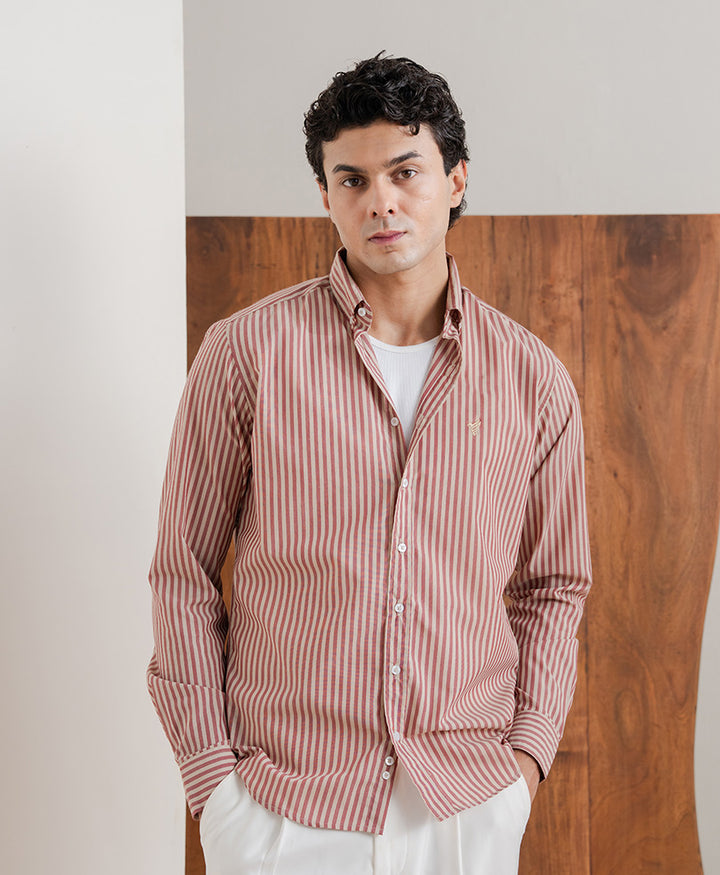 Ivory & Rust Stripe Shirt (Slim Fit)