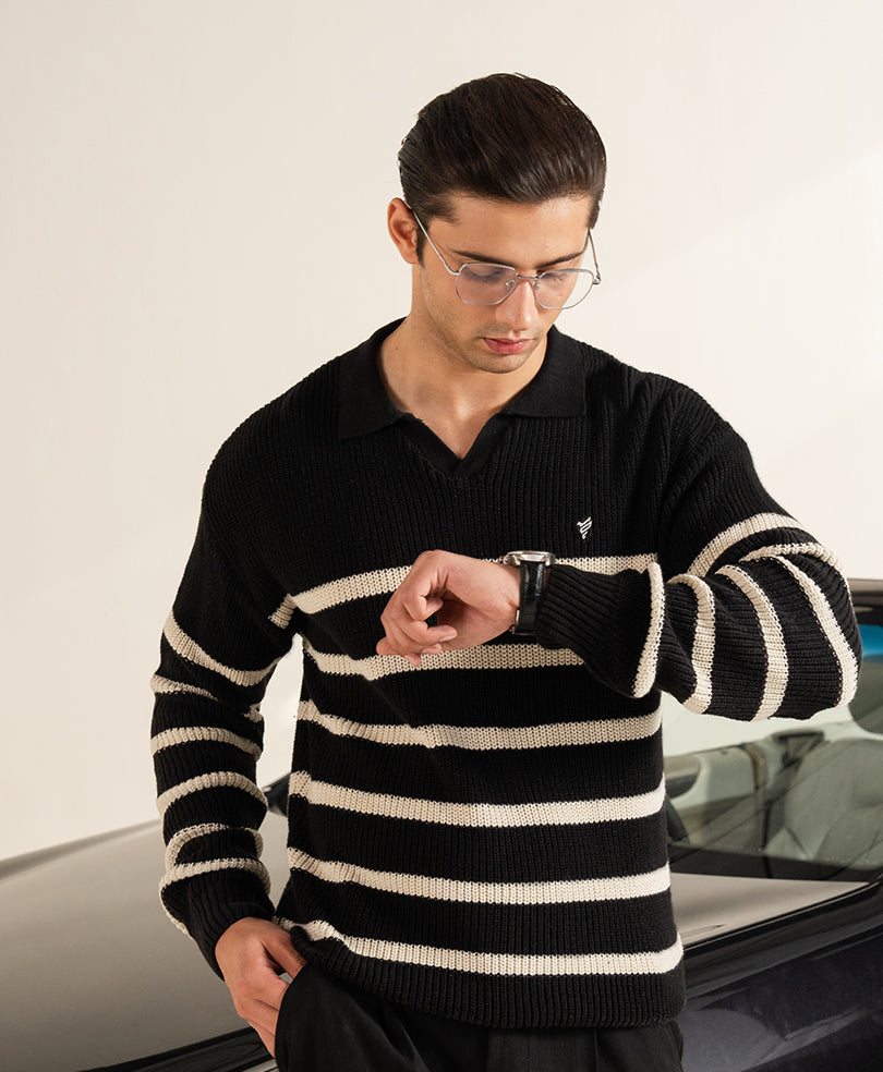 Classic Black Striper Sweater