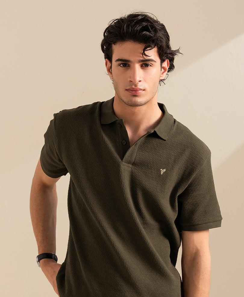 Forest Night Herringbone Knit POLO