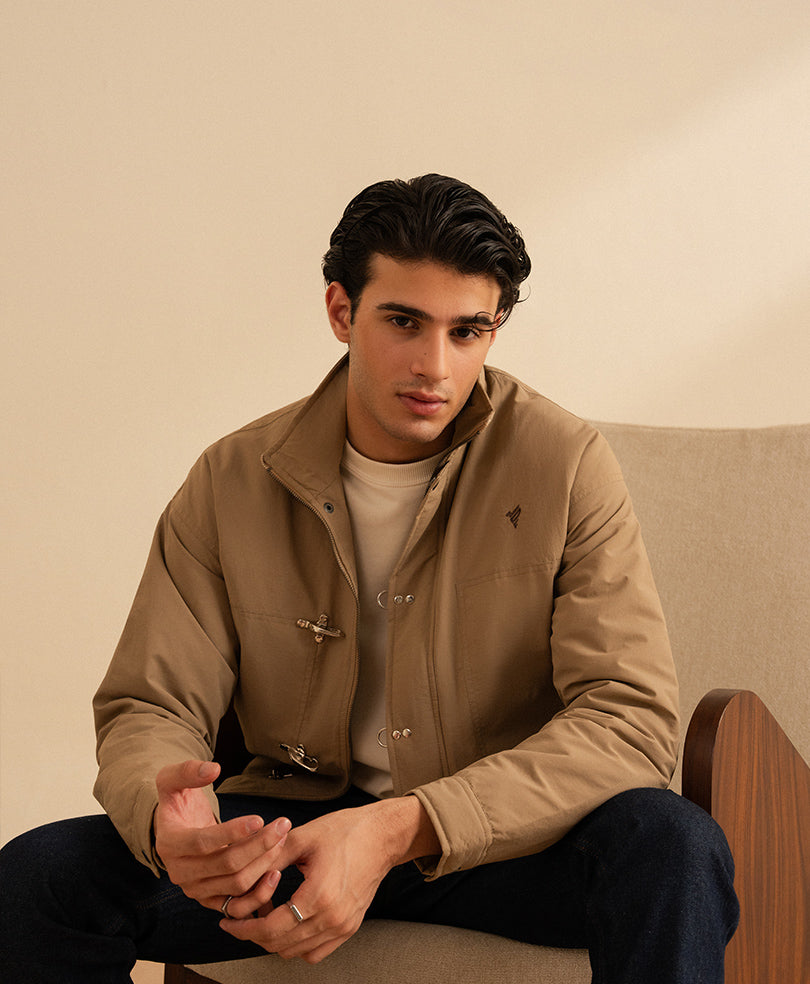 Beige Zip Front Utility Jacket