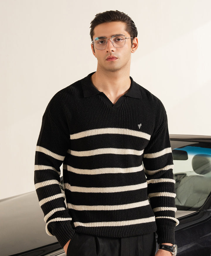 Classic Black Striper Sweater