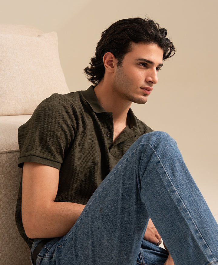 Forest Night Herringbone Knit POLO
