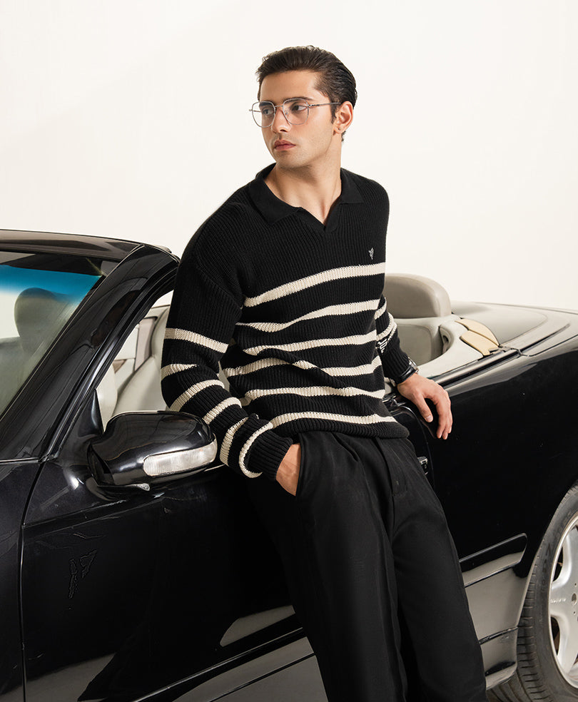 Classic Black Striper Sweater