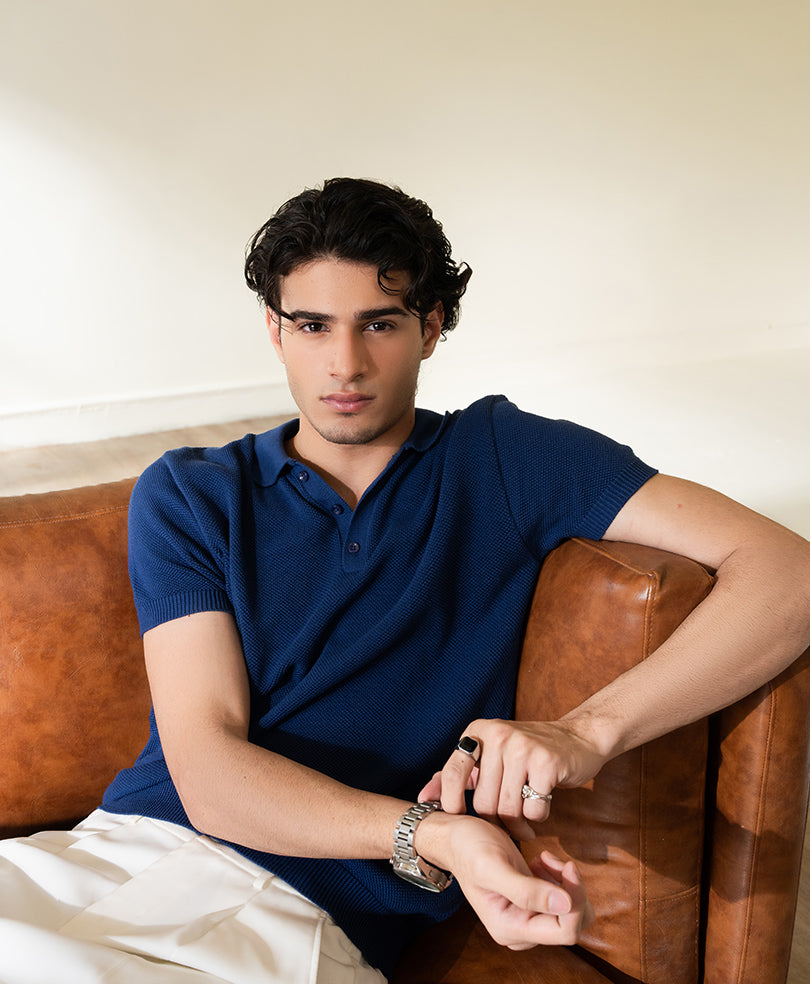 Blue Basic Mesh knitted POLO