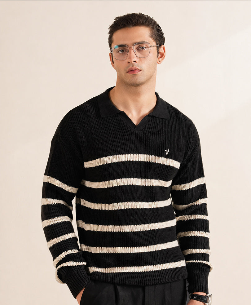 Classic Black Striper Sweater