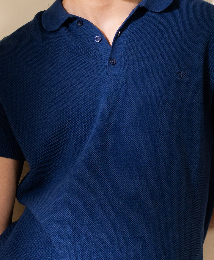 Blue Basic Mesh knitted POLO